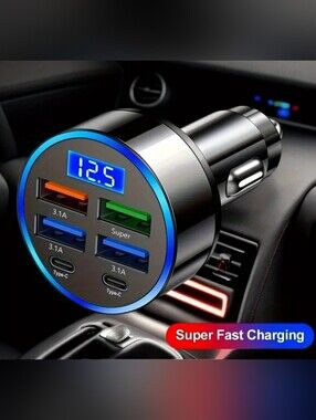 USB Car Charger with LED Display - Black